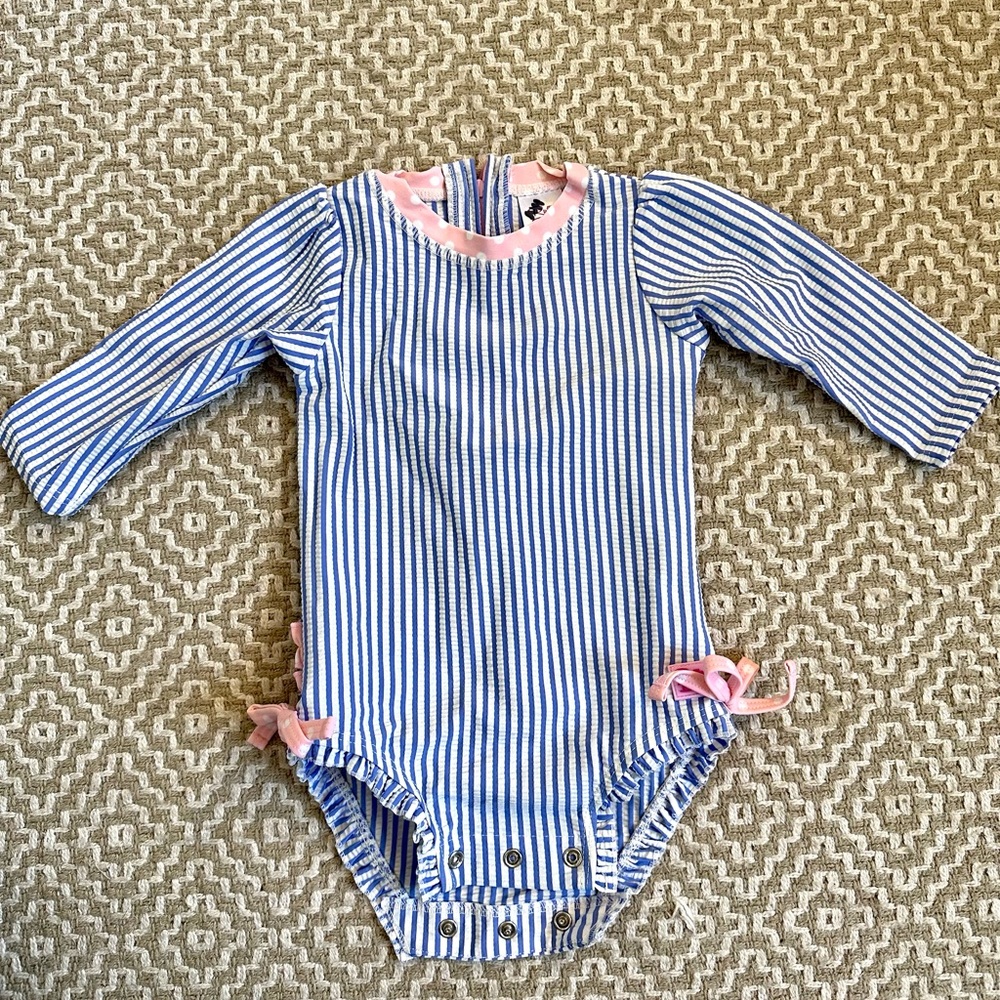 RuffleButts baby girl seersucker swimsuit. Size 6-12months.